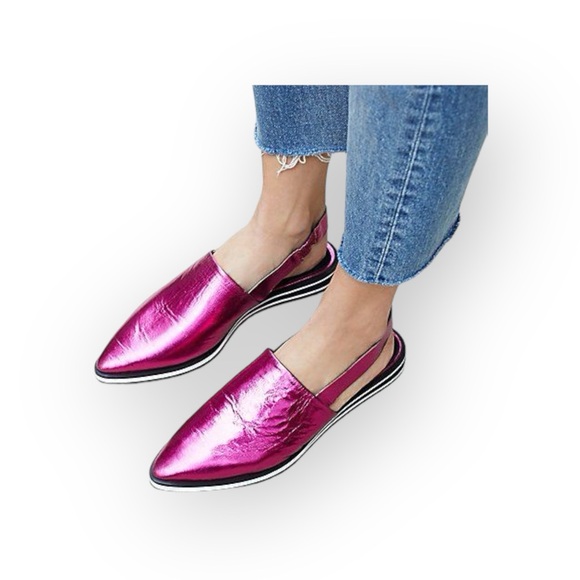 new Free People ༄ Lexa Pointed Toe Slingback Flat༄ Metallic Purple ༄ 37 6.5M 7M - Picture 2 of 16